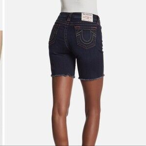 True Religion World Tour Mid Rise Classic Shorts- Orange Stitching- Size 27